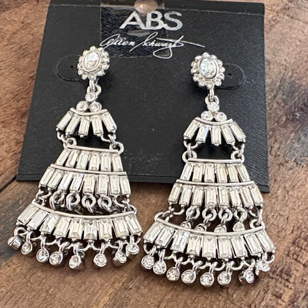 Abs Allen Schwartz Silver Tone Rhinestone Pierced Statement Earrings